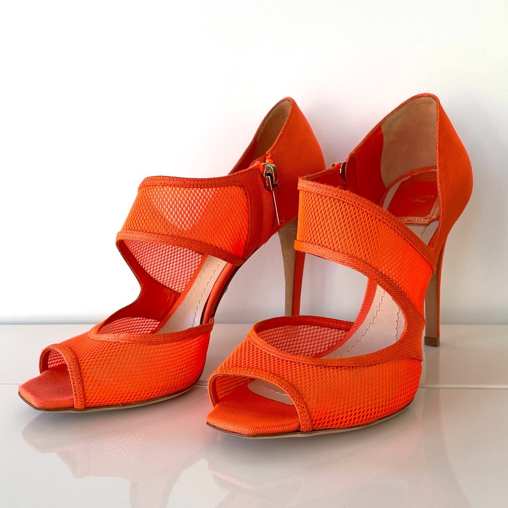 Dior Orange Mesh Peep Toe